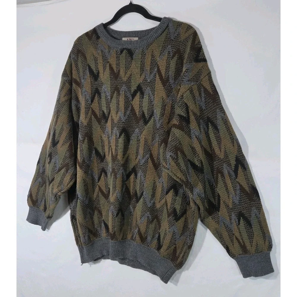 VTG S.Wm Casuals Mens Sweater Sz 2XL Grandpacore Biggie Old Money 90s Geometric